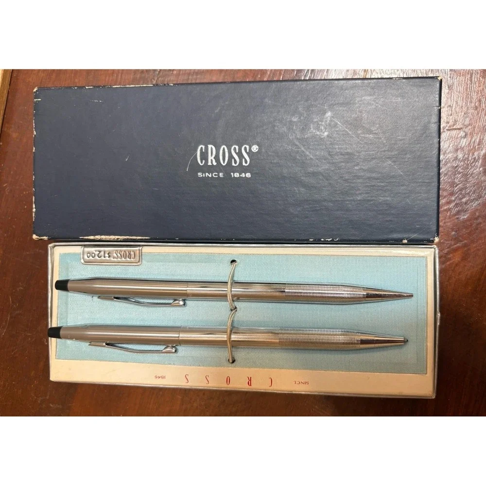 Vintage Cross Classic Century Chrome Pen Pencil Set Boxed Made in USA 1970s
